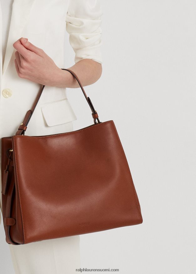 Ralph Lauren naiset nahkainen keskikokoinen peyton-laukku 0Z24ZR5409 rusketus