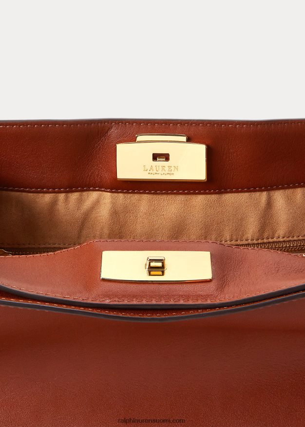 Ralph Lauren naiset nahkainen keskikokoinen peyton-laukku 0Z24ZR5409 rusketus