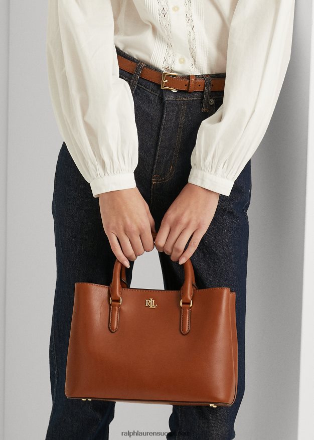 Ralph Lauren naiset nahkainen pieni marcy-laukku 0Z24ZR5354 rusketus