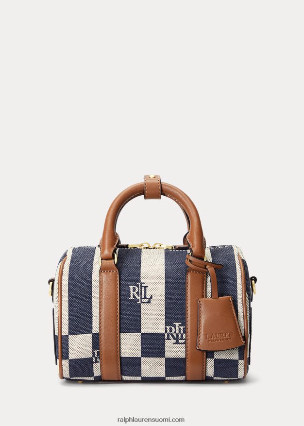 Ralph Lauren naiset nahkaverhoiltu kangas pieni kaden-laukku 0Z24ZR5415 logo/tartan/laivasto