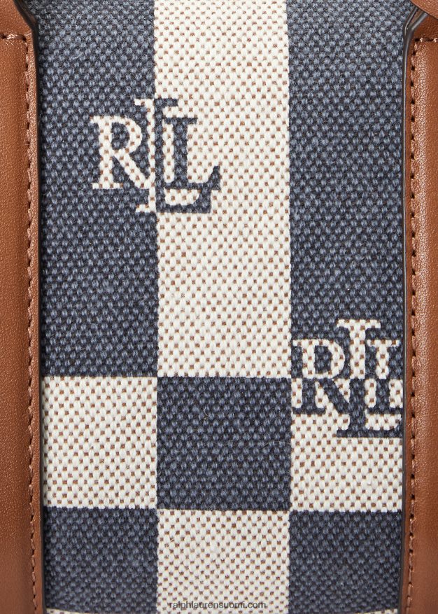 Ralph Lauren naiset nahkaverhoiltu kangas pieni kaden-laukku 0Z24ZR5415 logo/tartan/laivasto
