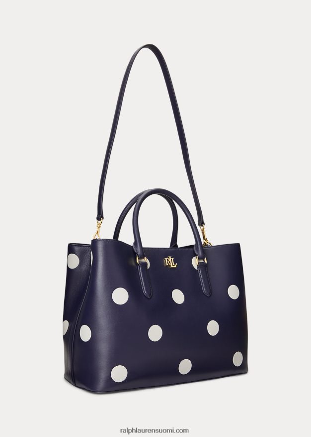 Ralph Lauren naiset pilkullinen nahkainen iso marcy-laukku 0Z24ZR5364 hienostunut laivasto/vanilja