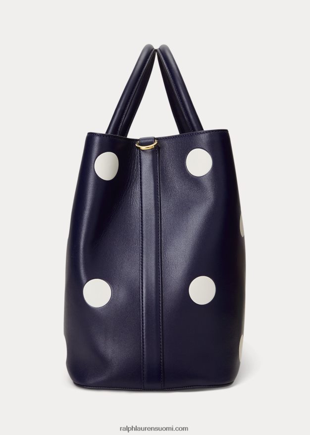 Ralph Lauren naiset pilkullinen nahkainen iso marcy-laukku 0Z24ZR5364 hienostunut laivasto/vanilja