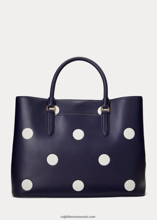 Ralph Lauren naiset pilkullinen nahkainen iso marcy-laukku 0Z24ZR5364 hienostunut laivasto/vanilja