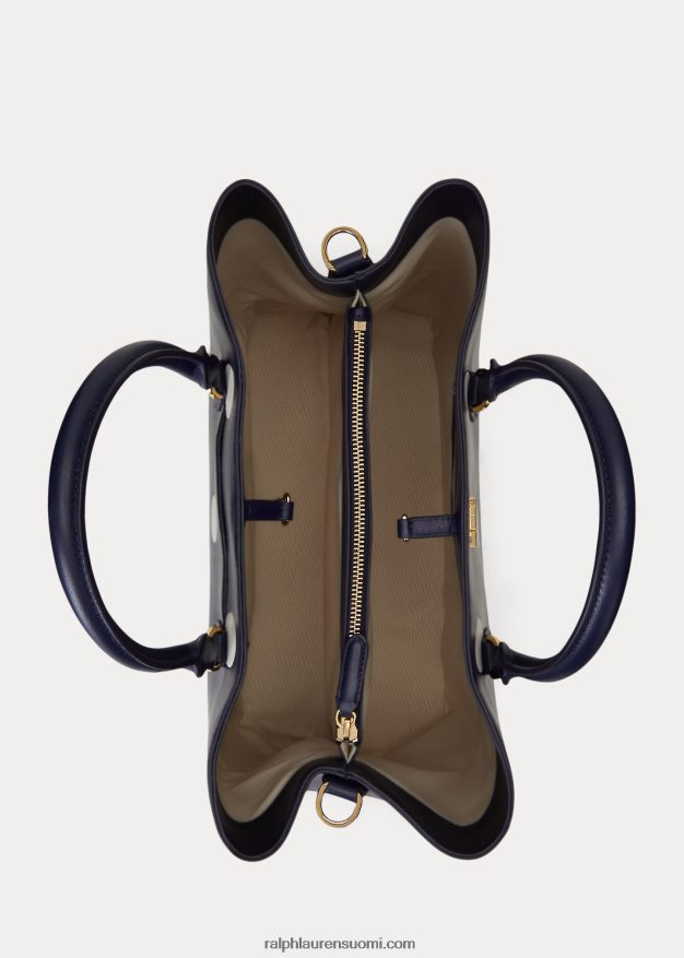 Ralph Lauren naiset pilkullinen nahkainen iso marcy-laukku 0Z24ZR5364 hienostunut laivasto/vanilja