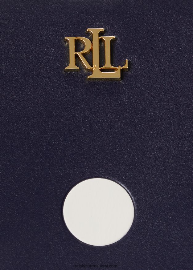 Ralph Lauren naiset pilkullinen nahkainen iso marcy-laukku 0Z24ZR5364 hienostunut laivasto/vanilja