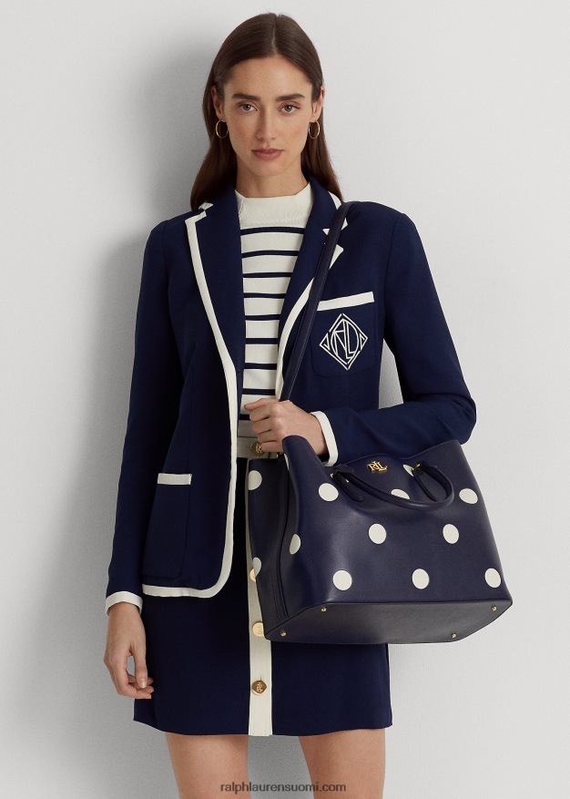 Ralph Lauren naiset pilkullinen nahkainen iso marcy-laukku 0Z24ZR5364 hienostunut laivasto/vanilja