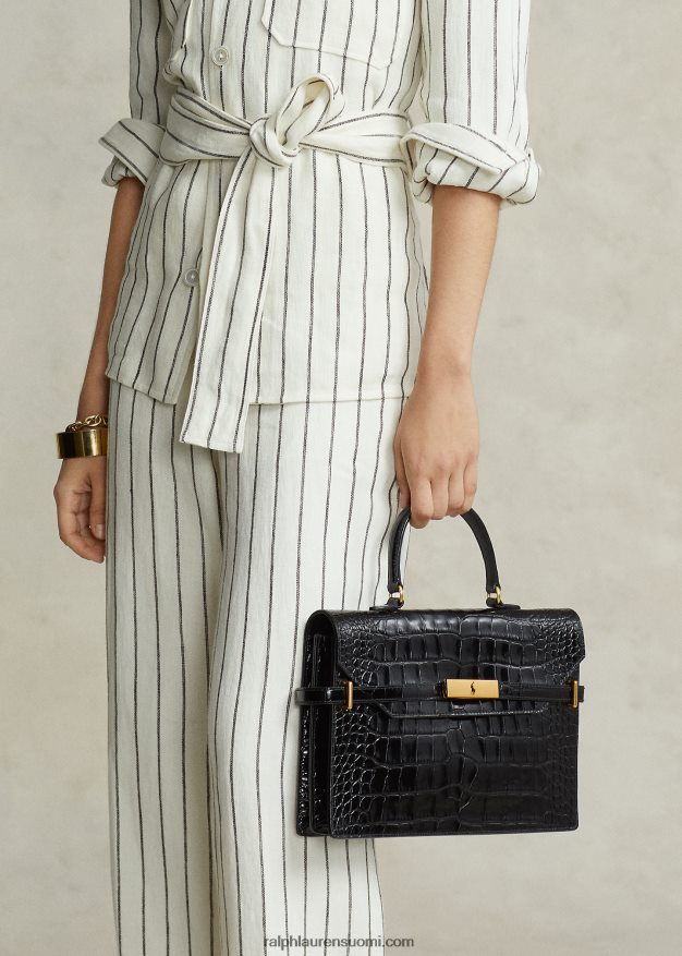 Ralph Lauren naiset polo id krokokuvioitu nahkalaukku 0Z24ZR5184 musta