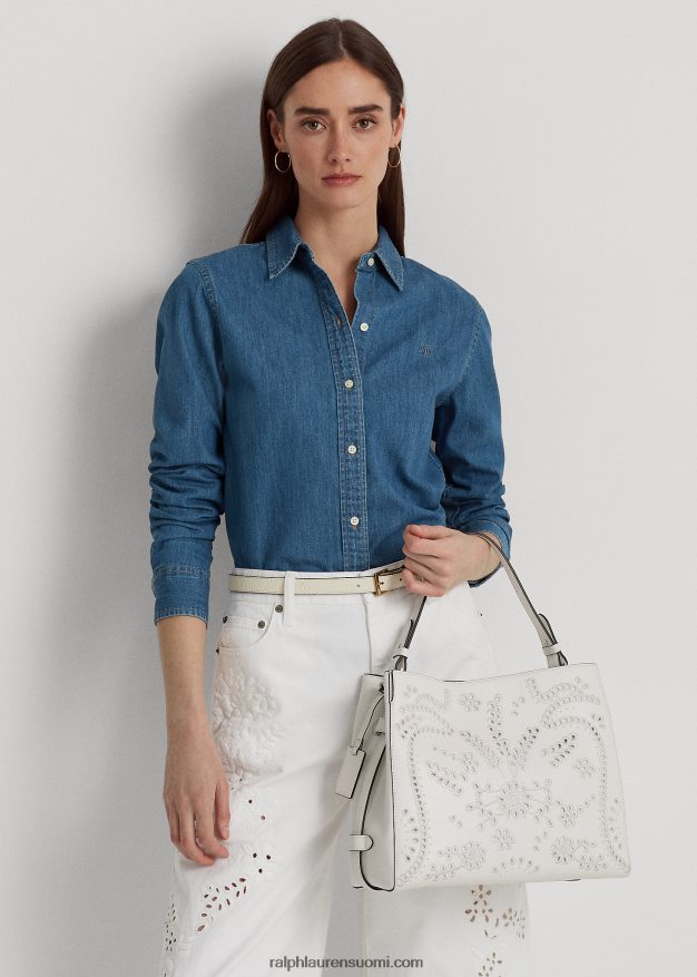 Ralph Lauren naiset silmukkanahkainen keskikokoinen peyton-laukku 0Z24ZR5408