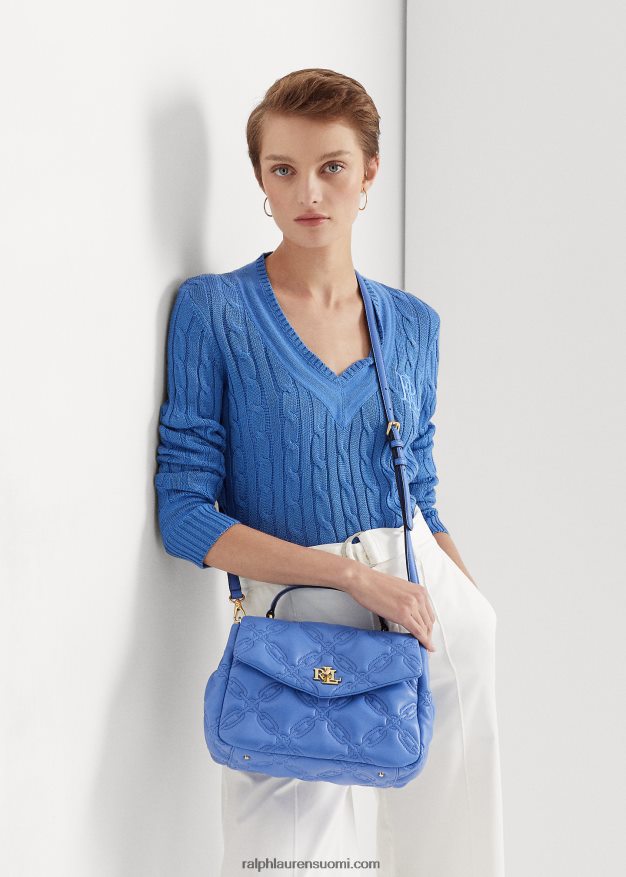 Ralph Lauren naiset tikattu nahka keskikokoinen farrah-laukku 0Z24ZR5406 uuden englannin sininen