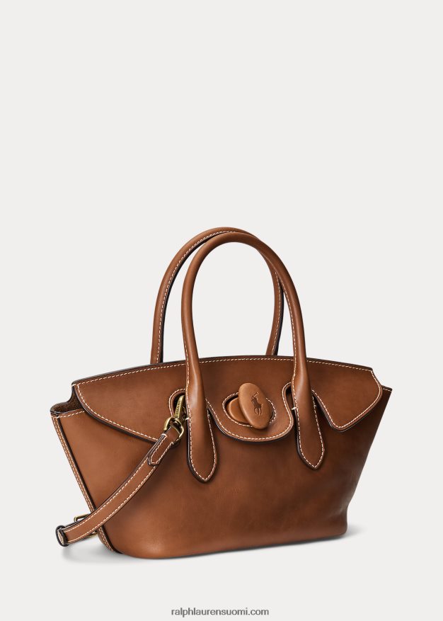 Ralph Lauren naiset vahattua nahkaa keskikokoinen bellport-laukku 0Z24ZR5230 Cuoio