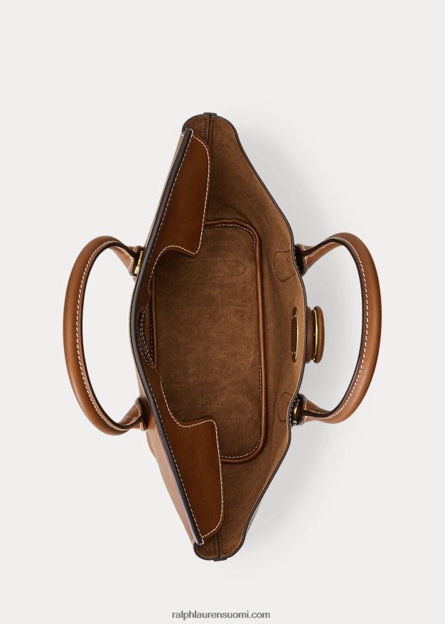 Ralph Lauren naiset vahattua nahkaa keskikokoinen bellport-laukku 0Z24ZR5230 Cuoio