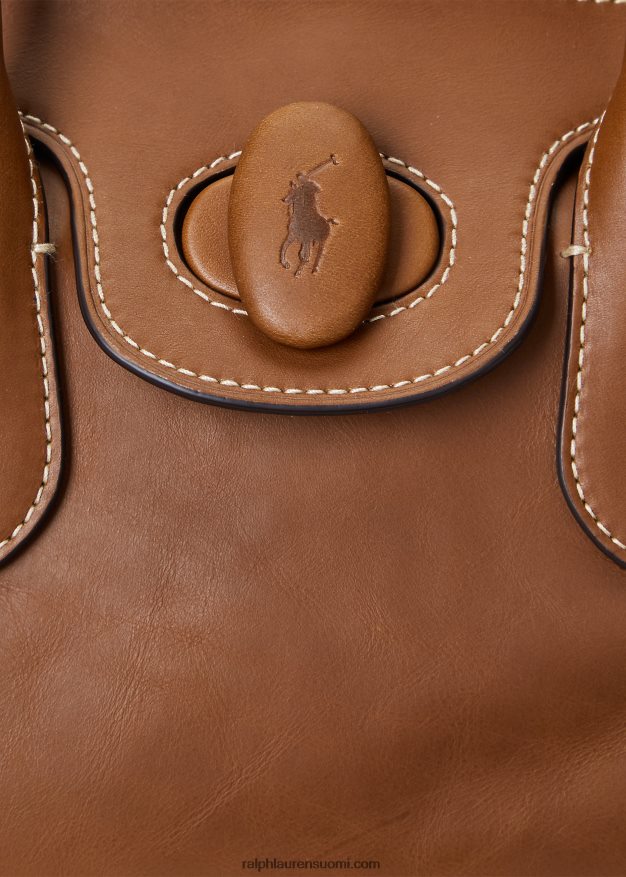 Ralph Lauren naiset vahattua nahkaa keskikokoinen bellport-laukku 0Z24ZR5230 Cuoio