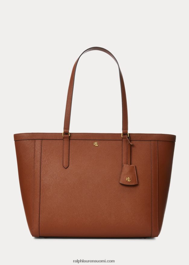 Ralph Lauren naiset Crosshatch nahkainen iso kirkas laukku 0Z24ZR5429 rusketus