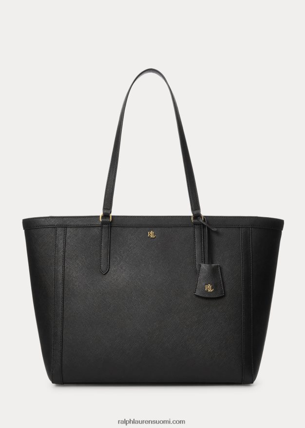 Ralph Lauren naiset Crosshatch nahkainen iso kirkas laukku 0Z24ZR5430 musta