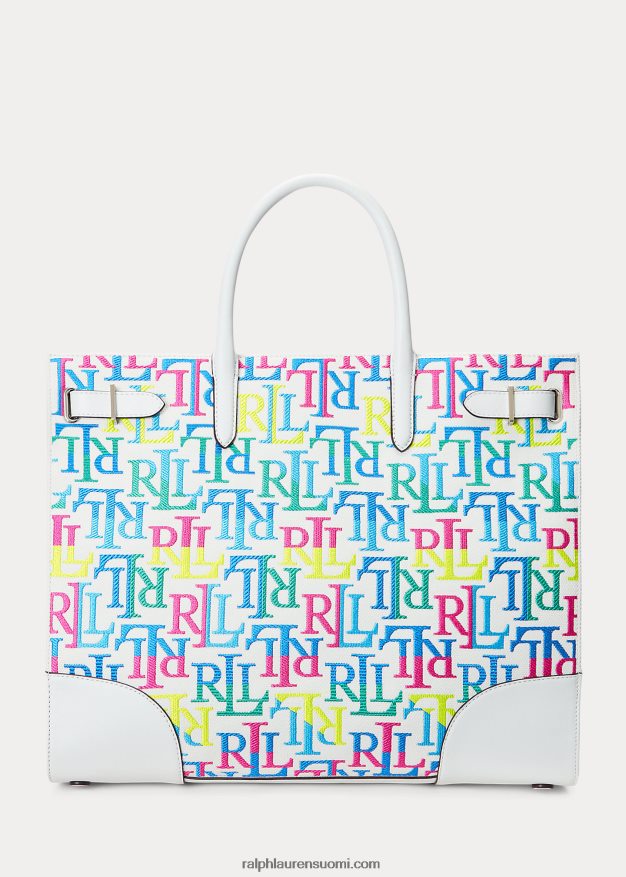 Ralph Lauren naiset brodeerattu kangas iso devyn-laukku 0Z24ZR5425 monivärinen logo/valkoinen
