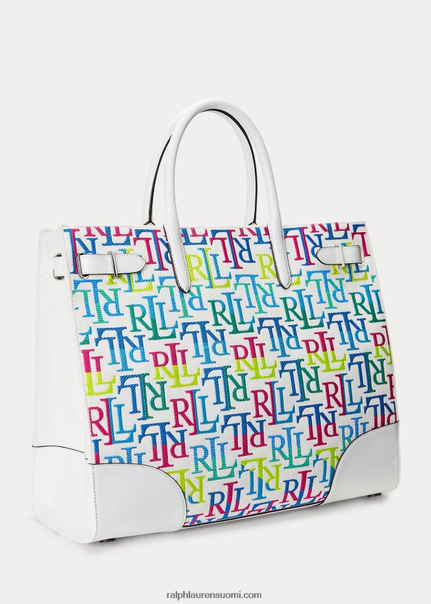 Ralph Lauren naiset brodeerattu kangas iso devyn-laukku 0Z24ZR5425 monivärinen logo/valkoinen