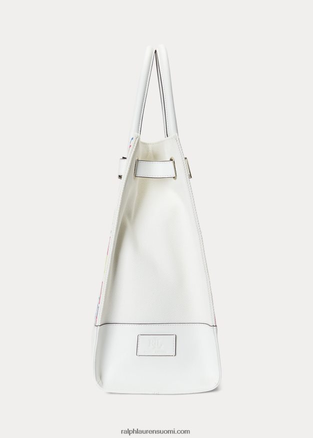 Ralph Lauren naiset brodeerattu kangas iso devyn-laukku 0Z24ZR5425 monivärinen logo/valkoinen