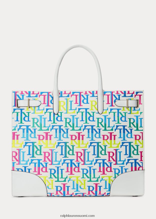 Ralph Lauren naiset brodeerattu kangas iso devyn-laukku 0Z24ZR5425 monivärinen logo/valkoinen