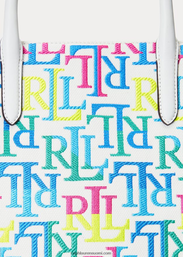 Ralph Lauren naiset brodeerattu kangas iso devyn-laukku 0Z24ZR5425 monivärinen logo/valkoinen