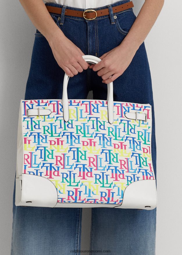 Ralph Lauren naiset brodeerattu kangas iso devyn-laukku 0Z24ZR5425 monivärinen logo/valkoinen