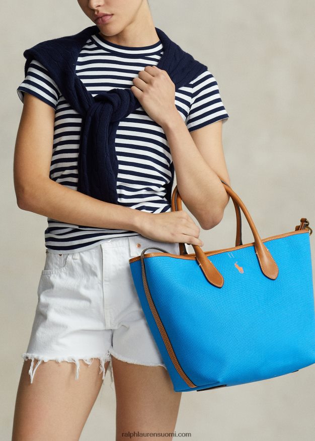 Ralph Lauren naiset käännettävä kangas keskikokoinen bellport-laukku 0Z24ZR5192 jäätikkö turkoosi/laivasto