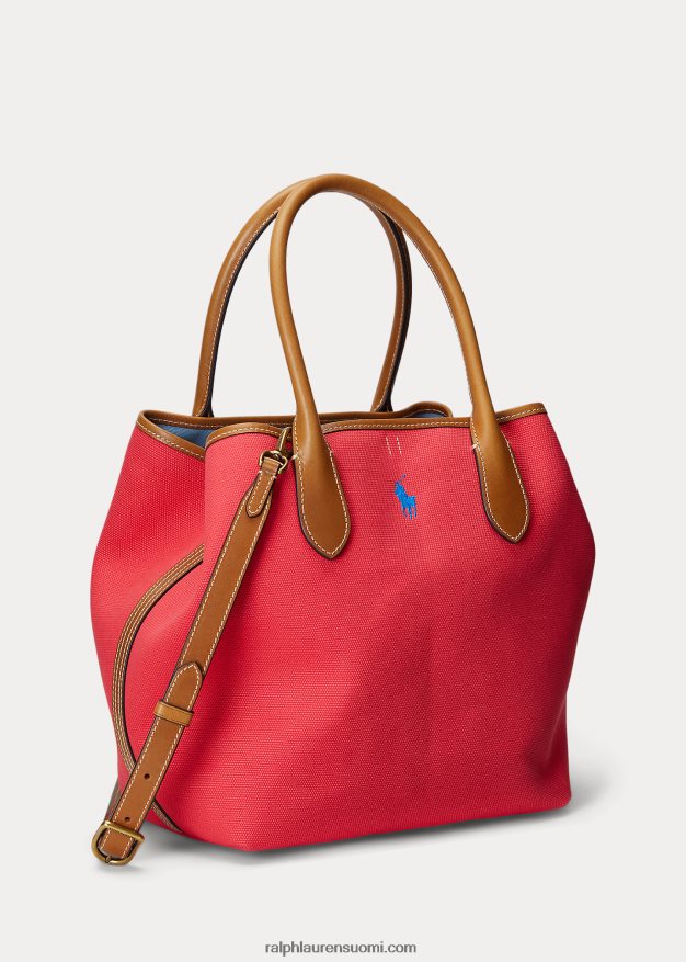 Ralph Lauren naiset käännettävä kangas keskikokoinen bellport-laukku 0Z24ZR5193 kestävä punainen/jauheensininen