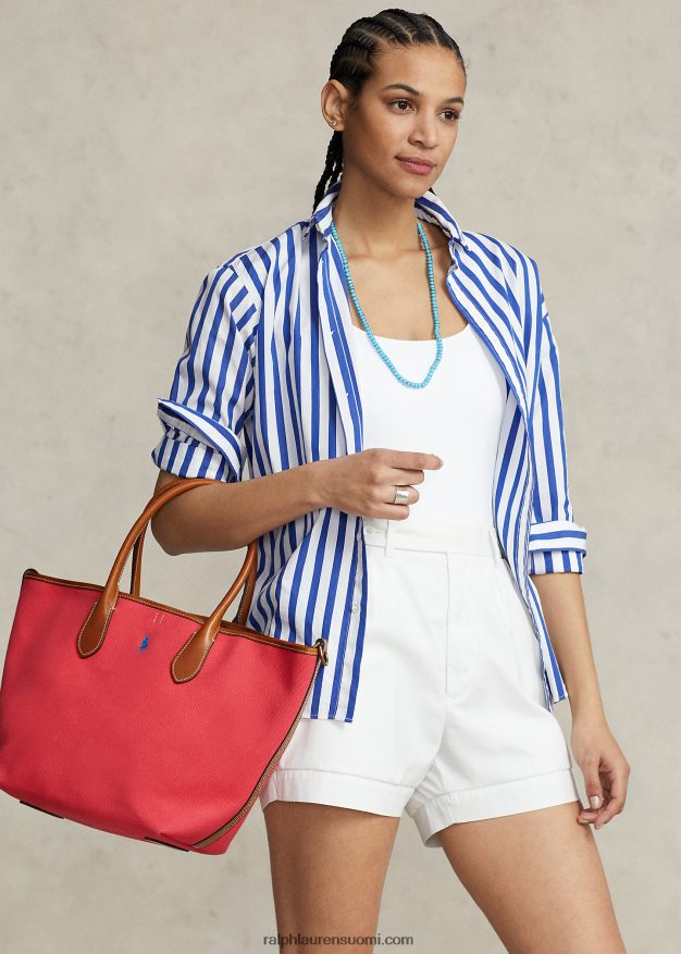 Ralph Lauren naiset käännettävä kangas keskikokoinen bellport-laukku 0Z24ZR5193 kestävä punainen/jauheensininen