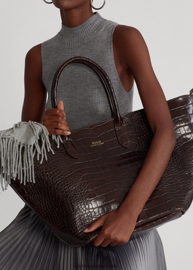 Ralph Lauren naiset kohokuvioitu iso bellport-laukku 0Z24ZR5224 suklaa