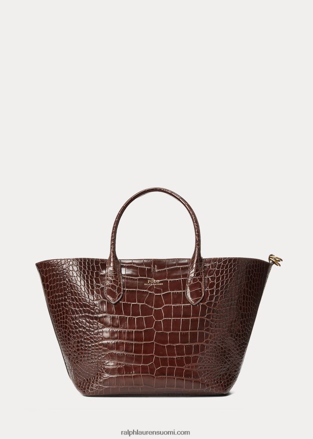 Ralph Lauren naiset kohokuvioitu keskikokoinen bellport-laukku 0Z24ZR5216 suklaa