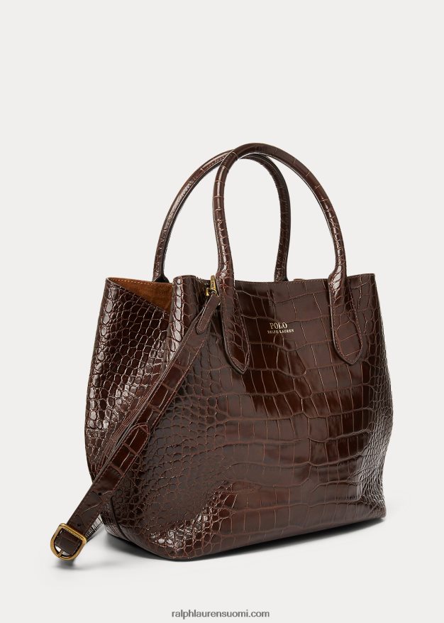 Ralph Lauren naiset kohokuvioitu keskikokoinen bellport-laukku 0Z24ZR5216 suklaa