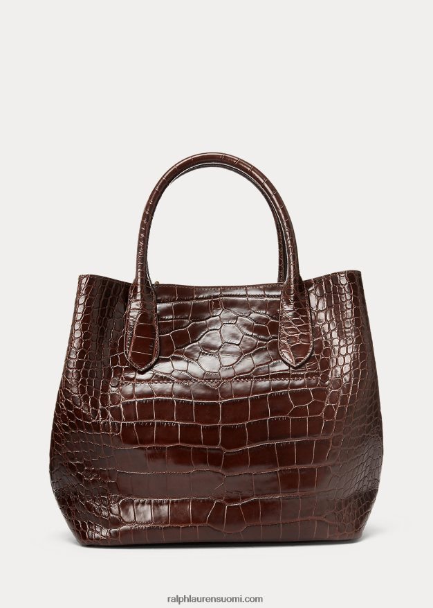 Ralph Lauren naiset kohokuvioitu keskikokoinen bellport-laukku 0Z24ZR5216 suklaa