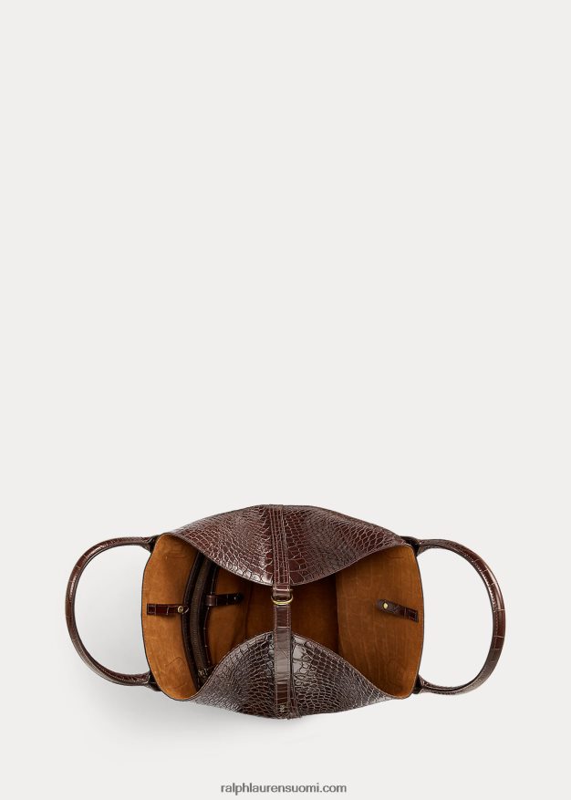 Ralph Lauren naiset kohokuvioitu keskikokoinen bellport-laukku 0Z24ZR5216 suklaa