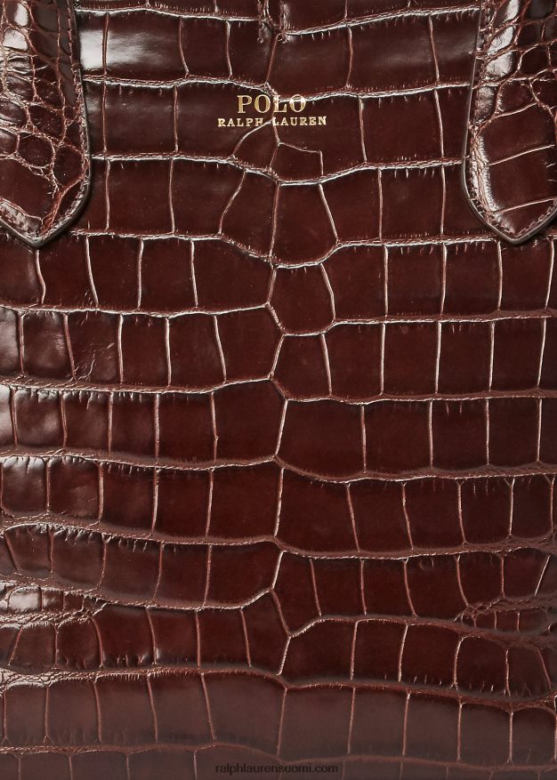 Ralph Lauren naiset kohokuvioitu keskikokoinen bellport-laukku 0Z24ZR5216 suklaa