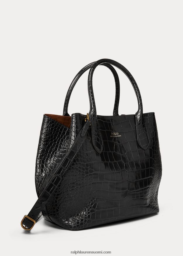 Ralph Lauren naiset kohokuvioitu keskikokoinen bellport-laukku 0Z24ZR5217 musta