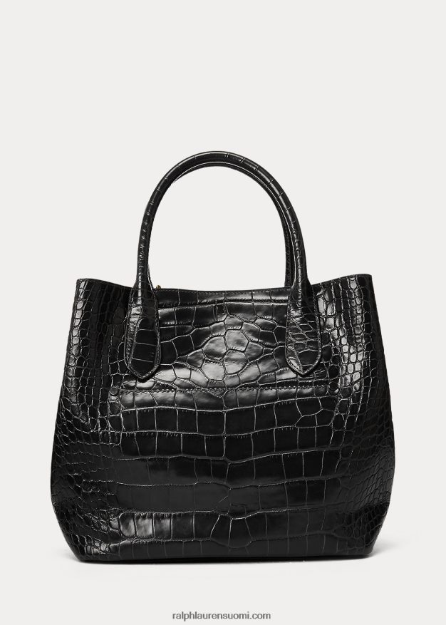 Ralph Lauren naiset kohokuvioitu keskikokoinen bellport-laukku 0Z24ZR5217 musta