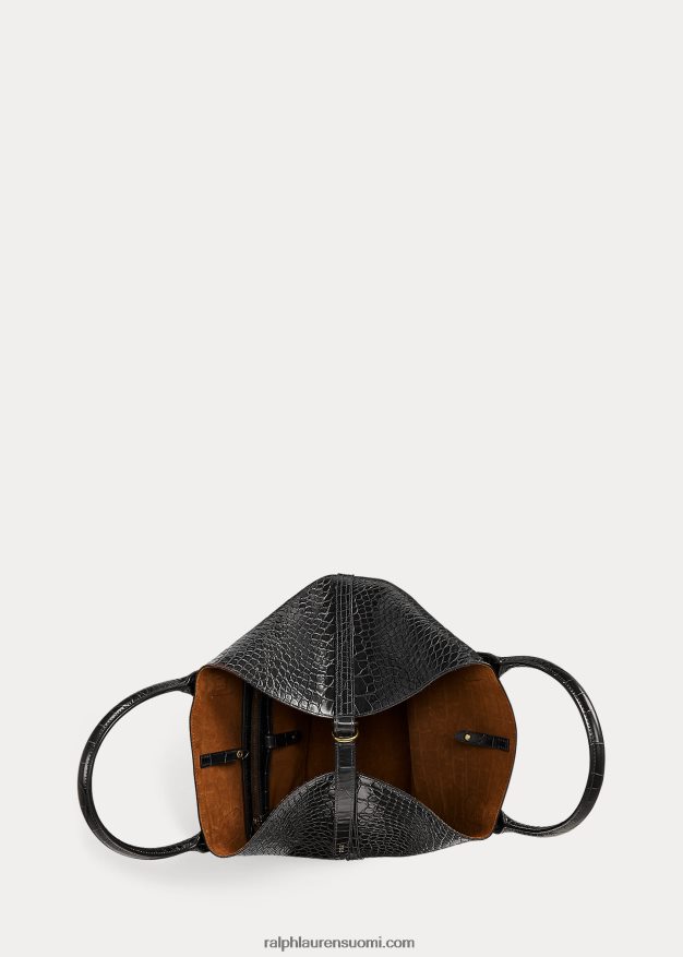 Ralph Lauren naiset kohokuvioitu keskikokoinen bellport-laukku 0Z24ZR5217 musta