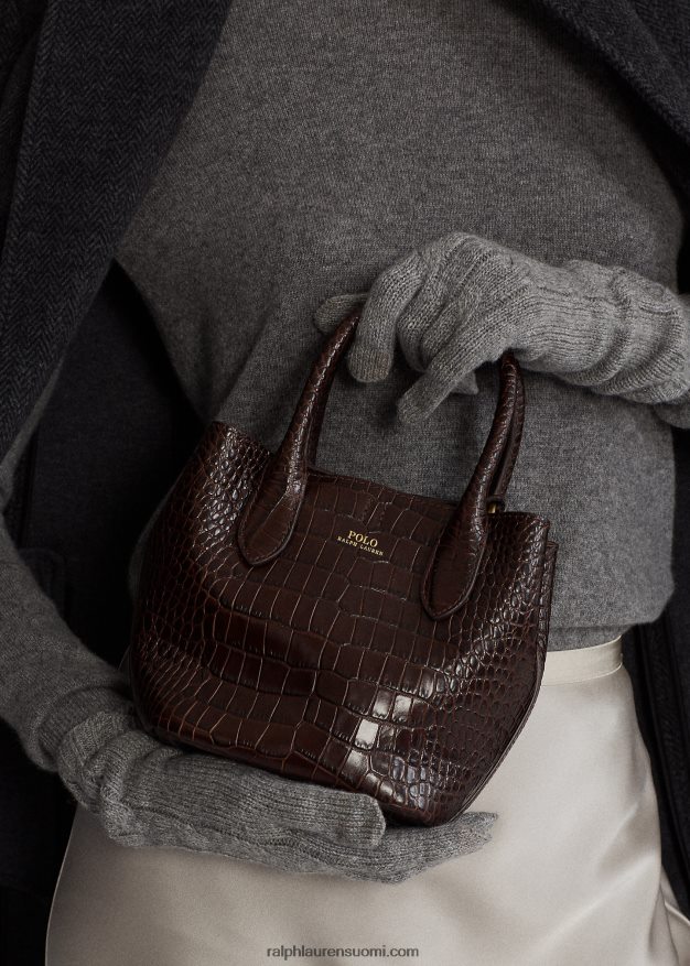 Ralph Lauren naiset kohokuvioitu mini bellport-laukku 0Z24ZR5209 suklaa