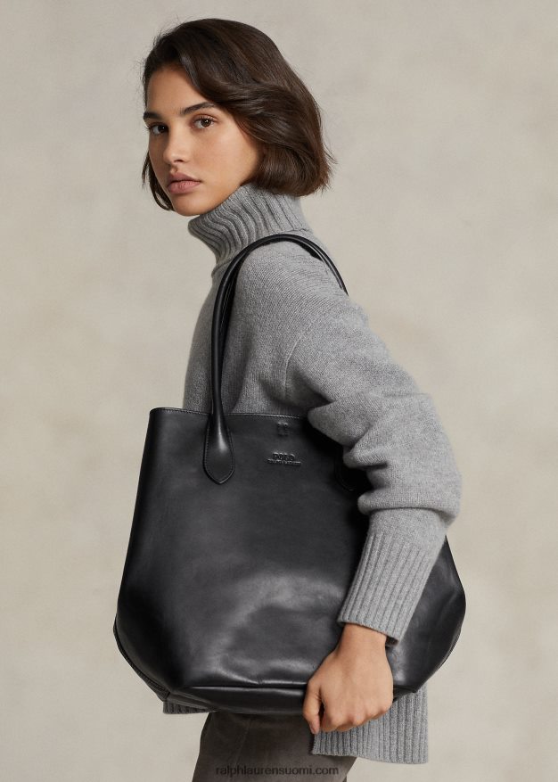 Ralph Lauren naiset nahkainen iso bellport-laukku 0Z24ZR5222 musta