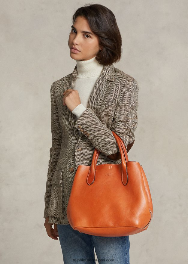 Ralph Lauren naiset nahkainen keskikokoinen bellport-laukku 0Z24ZR5218 kaki