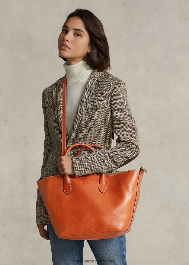 Ralph Lauren naiset nahkainen keskikokoinen bellport-laukku 0Z24ZR5218 kaki