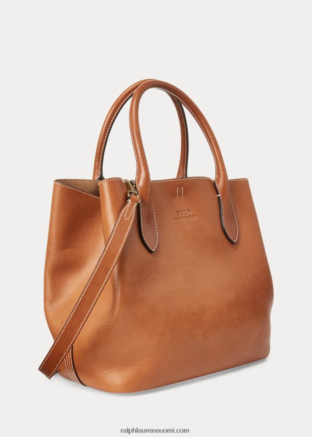 Ralph Lauren naiset nahkainen keskikokoinen bellport-laukku 0Z24ZR9723 Cuoio