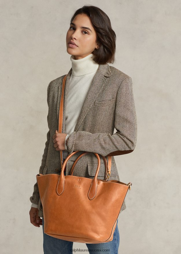 Ralph Lauren naiset nahkainen keskikokoinen bellport-laukku 0Z24ZR9723 Cuoio