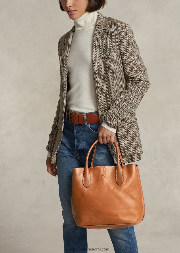 Ralph Lauren naiset nahkainen keskikokoinen bellport-laukku 0Z24ZR9723 Cuoio