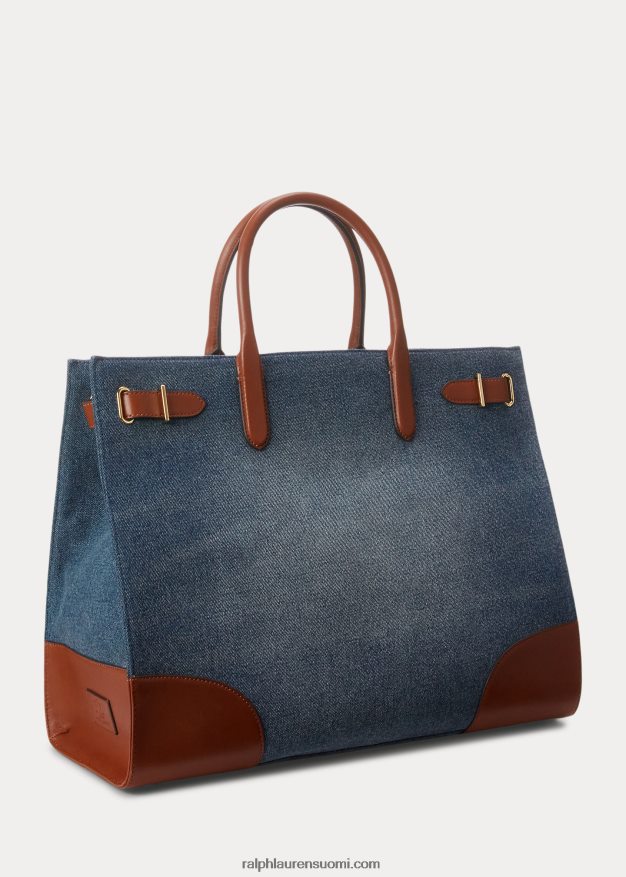 Ralph Lauren naiset nahkaverhoiltu iso devyn-kangaskassi 0Z24ZR5426 auringonlaskun indigopesu