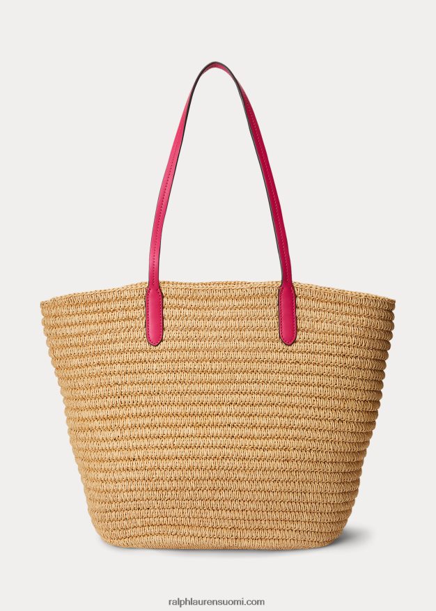 Ralph Lauren naiset nahkaverhoiltu olki iso brie-laukku 0Z24ZR5422 luonnollinen/urheilu pinkki