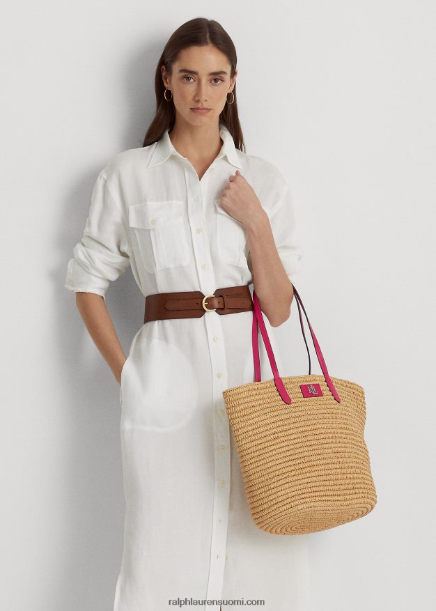 Ralph Lauren naiset nahkaverhoiltu olki iso brie-laukku 0Z24ZR5422 luonnollinen/urheilu pinkki