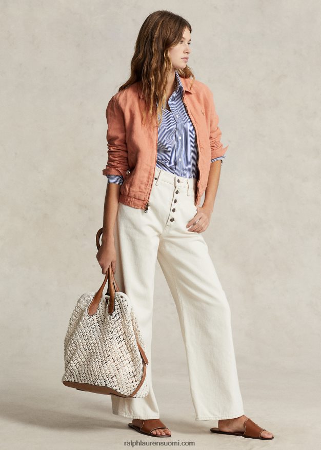 Ralph Lauren naiset nahkaverhoiltu virkattu suuri bellport-laukku 0Z24ZR5190 pergamentti kerma