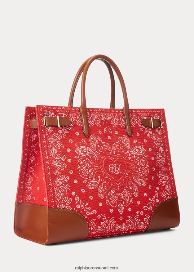 Ralph Lauren naiset print canvas iso devyn kangalaukku 0Z24ZR5456 punainen huivi printti