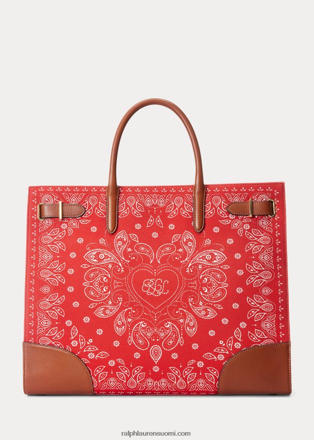 Ralph Lauren naiset print canvas iso devyn kangalaukku 0Z24ZR5456 punainen huivi printti